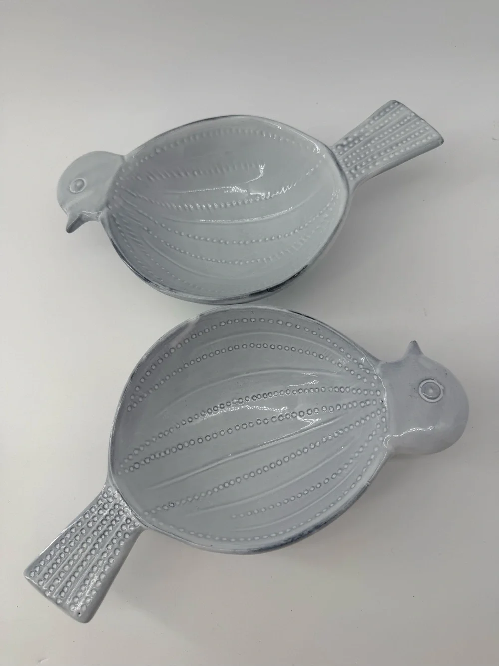 Crate&Barrel Light Gray Ceramic Bird Serving Bowl